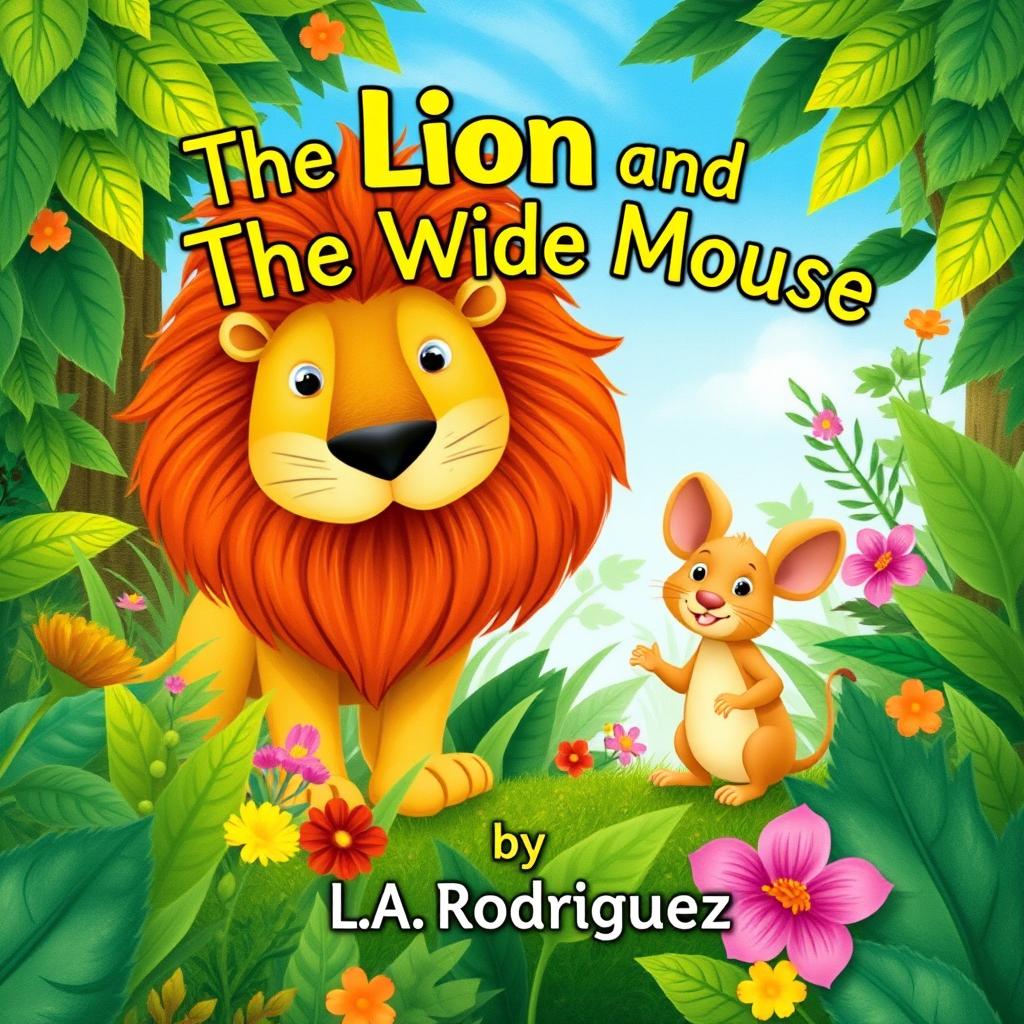 Create a whimsical book cover for 'The Lion and The Wise Mouse' by L