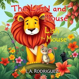 Create a whimsical book cover for 'The Lion and The Wise Mouse' by L