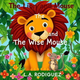 Create a whimsical book cover for 'The Lion and The Wise Mouse' by L