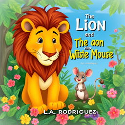 Create a whimsical book cover for 'The Lion and The Wise Mouse' by L