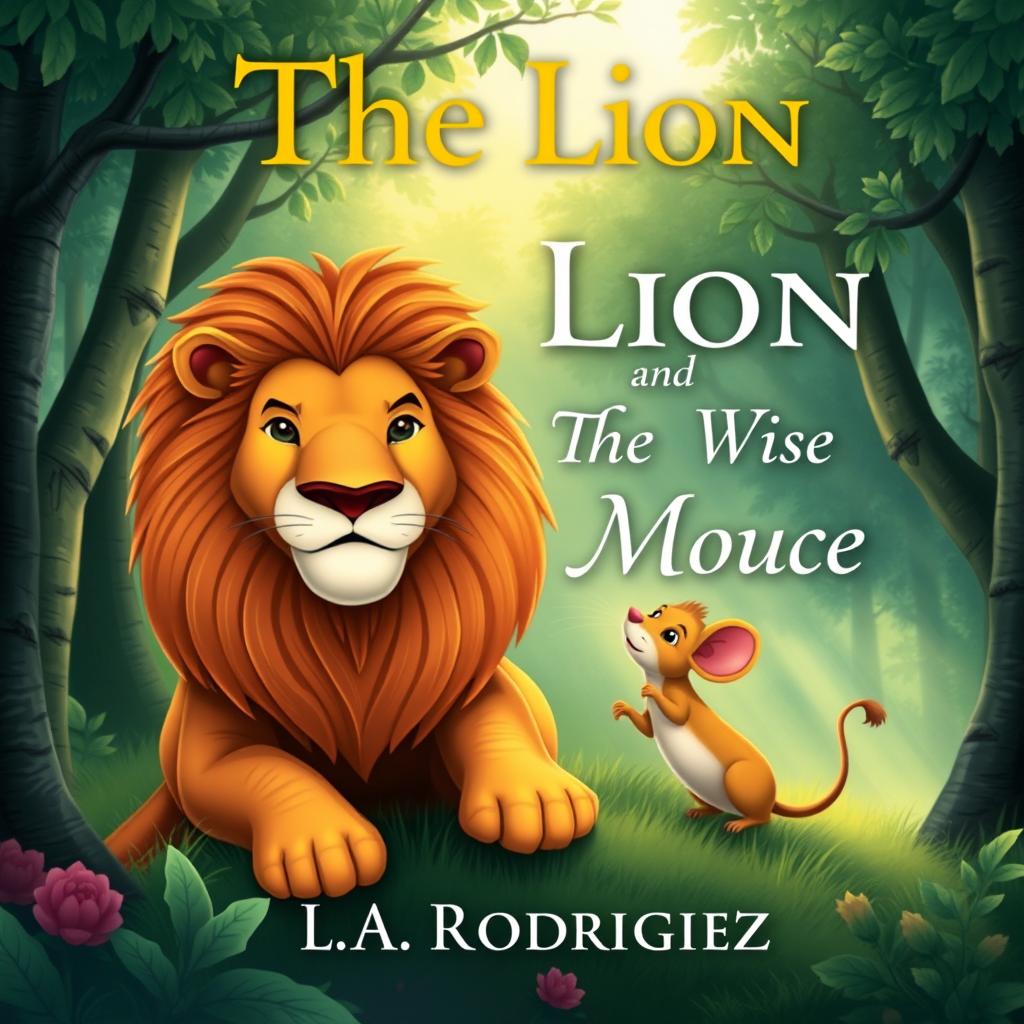 Create a captivating book cover for 'The Lion and The Wise Mouse' by L