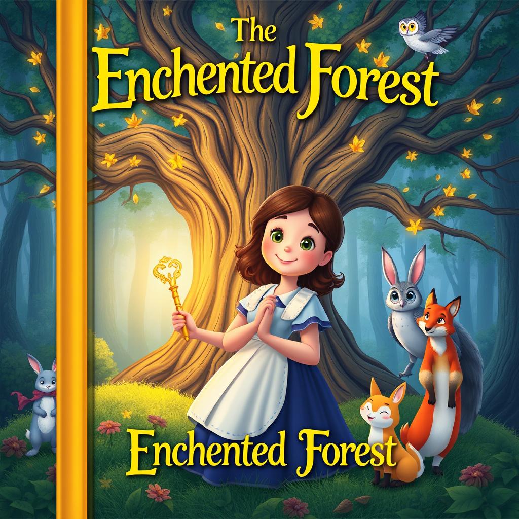 Create a vibrant book cover featuring the Enchanted Forest