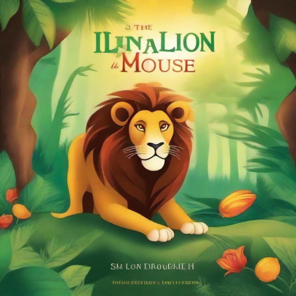 Create a captivating book cover design for the title 'The Lion and The Wise Mouse' by L