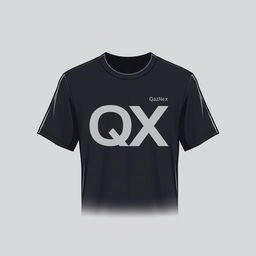 A T-shirt design featuring the letters Q and X connected into one symbol, along with the inscription 'QazNex' at chest level on the left