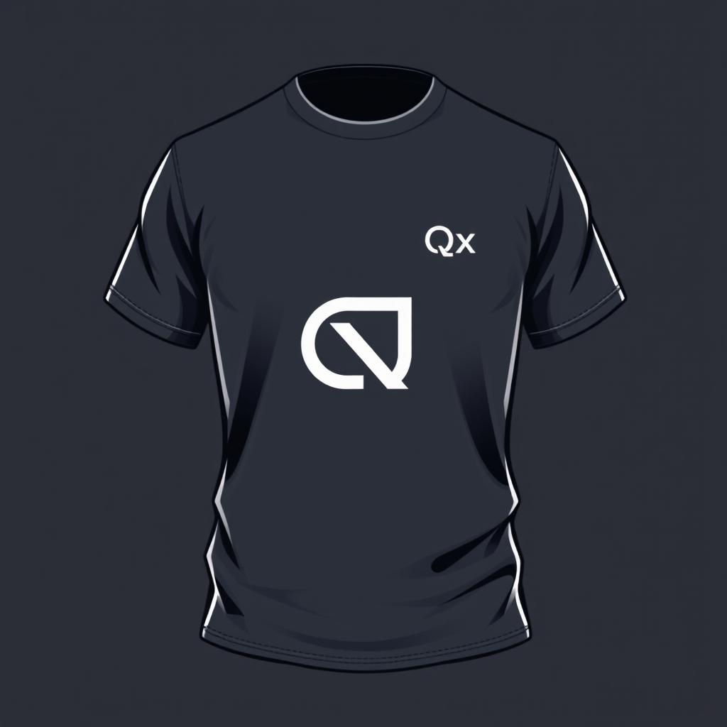 A T-shirt design featuring the letters Q and X connected into one symbol, along with the inscription 'QazNex' at chest level on the left