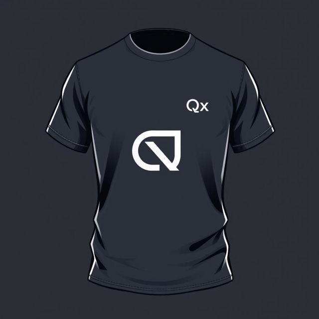 A T-shirt design featuring the letters Q and X connected into one symbol, along with the inscription 'QazNex' at chest level on the left