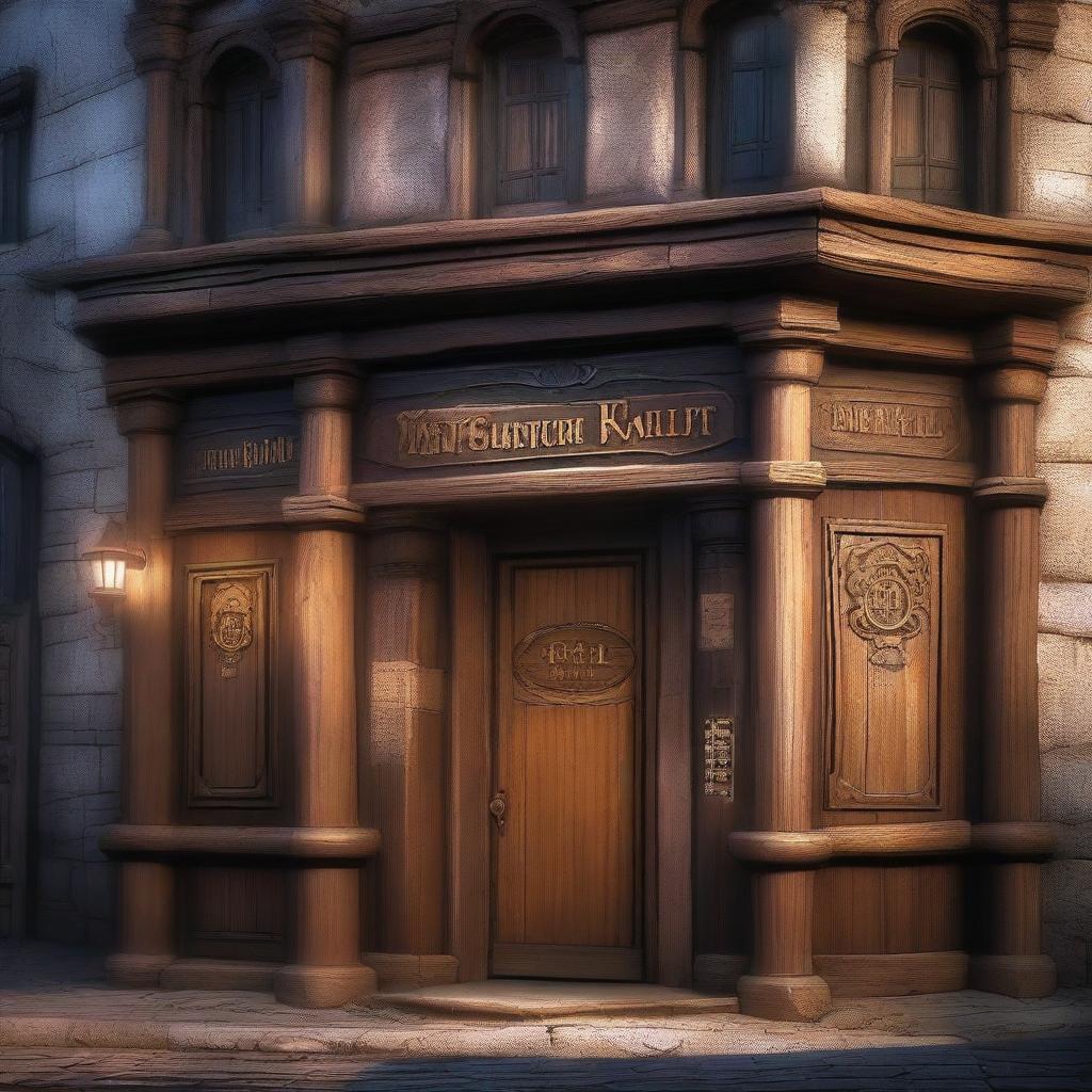 A mysterious tavern with an ever-changing exterior, blending elements of both grand, ornate architecture and rustic, weathered wood, with a faintly glowing sign above the door that reads 'The Shifting Veil