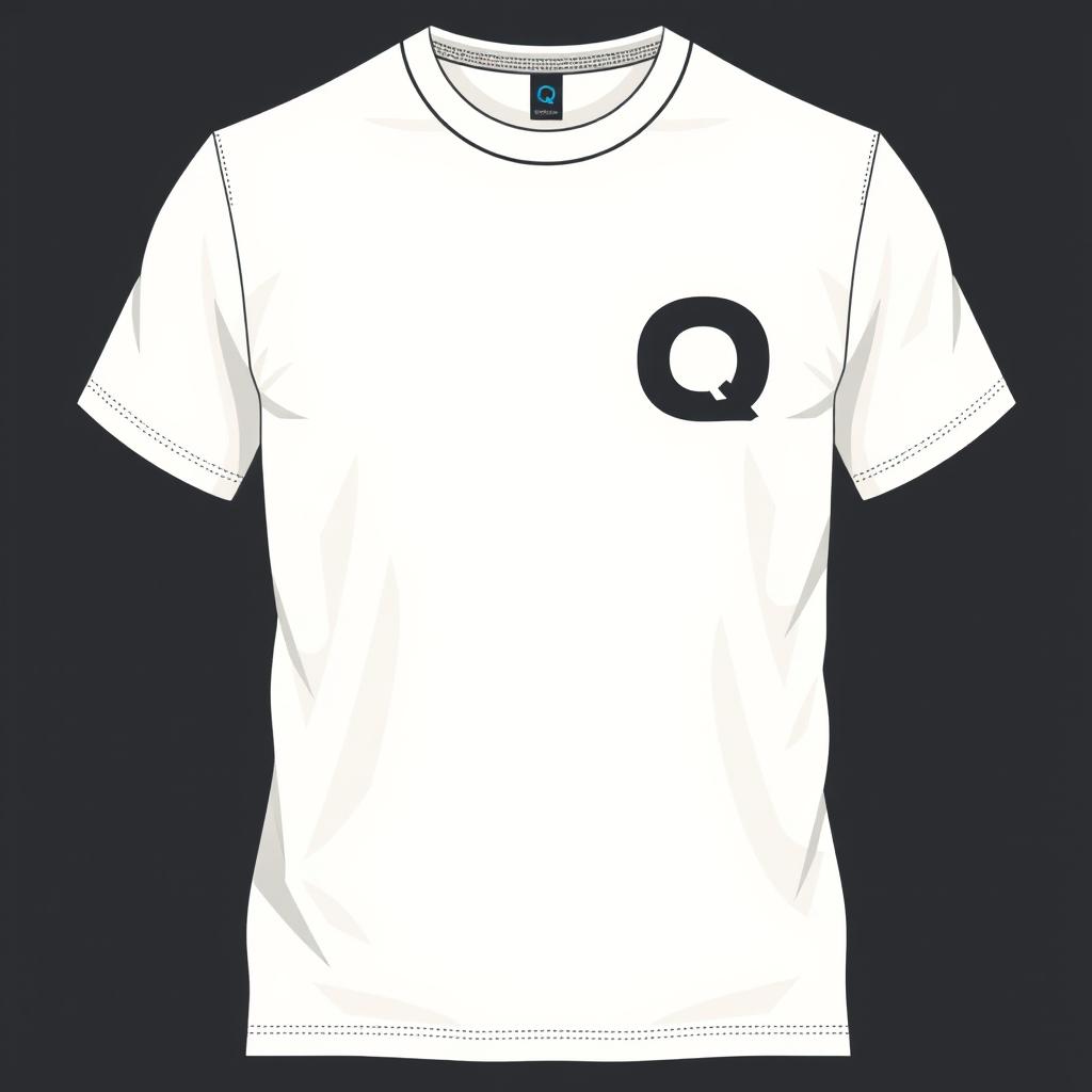 A T-shirt design featuring the letter Q connected into one symbol on the left chest level