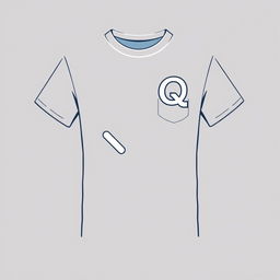 A T-shirt design featuring small letters Q connected into one at chest level on the left