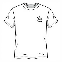 A T-shirt design featuring small letters Q connected into one at chest level on the left