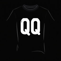 A T-shirt design featuring small letters Q connected into one at chest level on the left