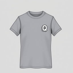 A T-shirt design featuring small letters Q connected into one at chest level on the left