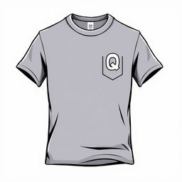 A T-shirt design featuring small letters Q connected into one at chest level on the left