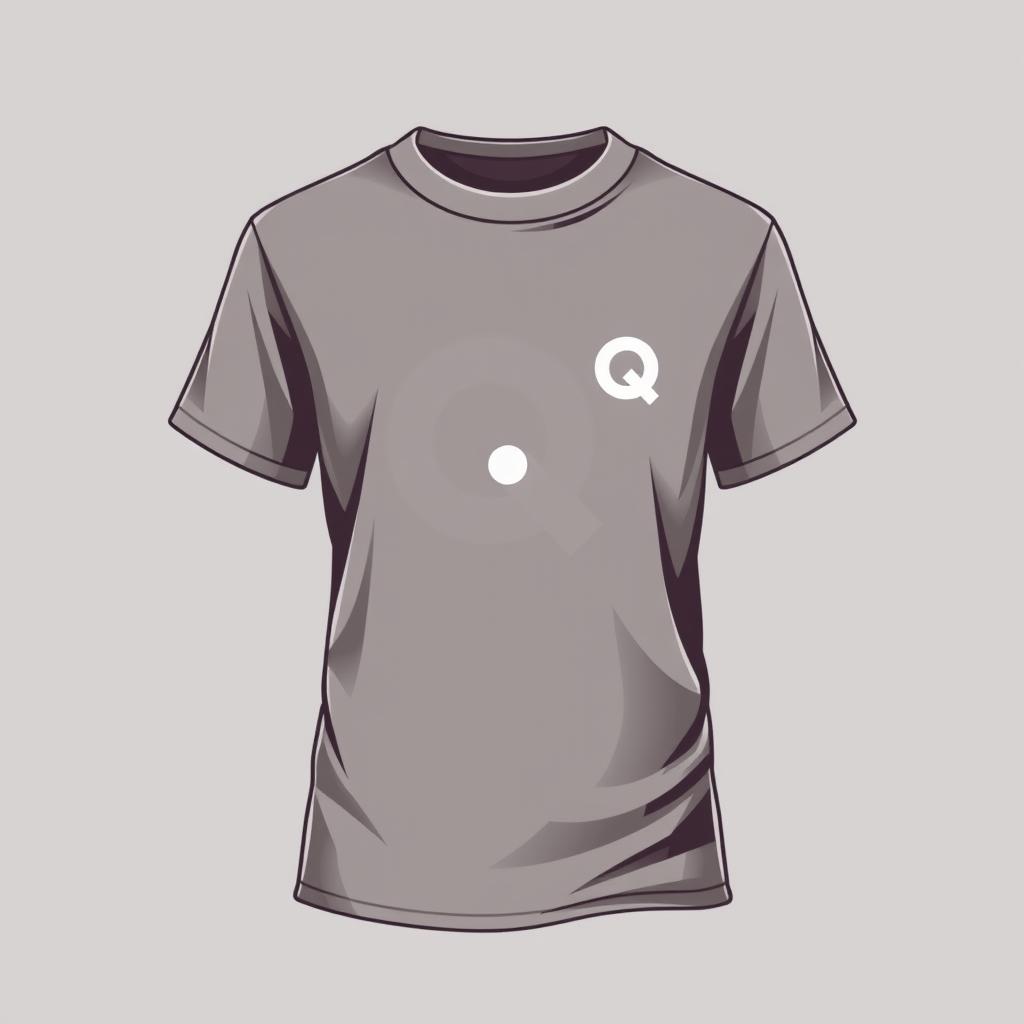 A T-shirt design featuring small letters Q connected into one at chest level on the left