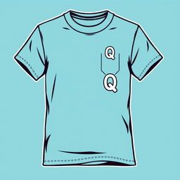 A T-shirt design featuring small letters Q connected into one at chest level on the left