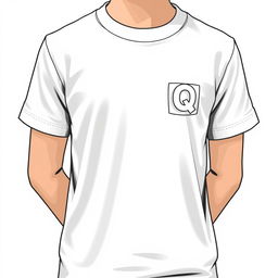 A T-shirt design featuring small letters Q connected into one symbol on the left chest level