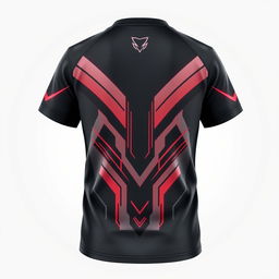 A T-shirt design in a cyber sports style with minimalistic patterns on the back