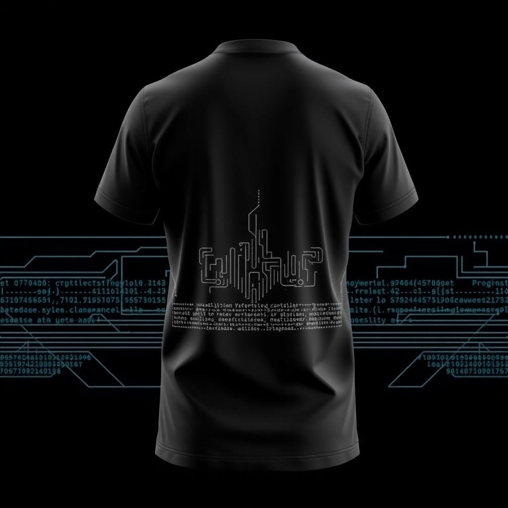 A T-shirt design with minimalistic patterns on the back, inspired by programming themes