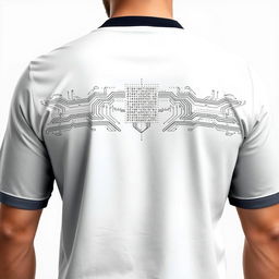 A T-shirt design with minimalistic patterns on the back, inspired by programming themes