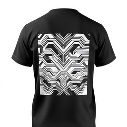 A T-shirt design featuring minimalistic patterns on the back in a programming style