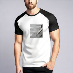 A T-shirt design with a minimalistic pattern on the left sleeve, designed in an analytical style