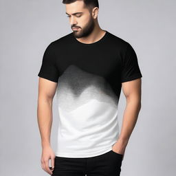 A T-shirt design featuring a minimalistic pattern on the left sleeve