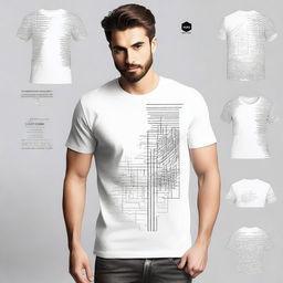 A T-shirt design featuring a minimalistic pattern on the left sleeve in an analytical style