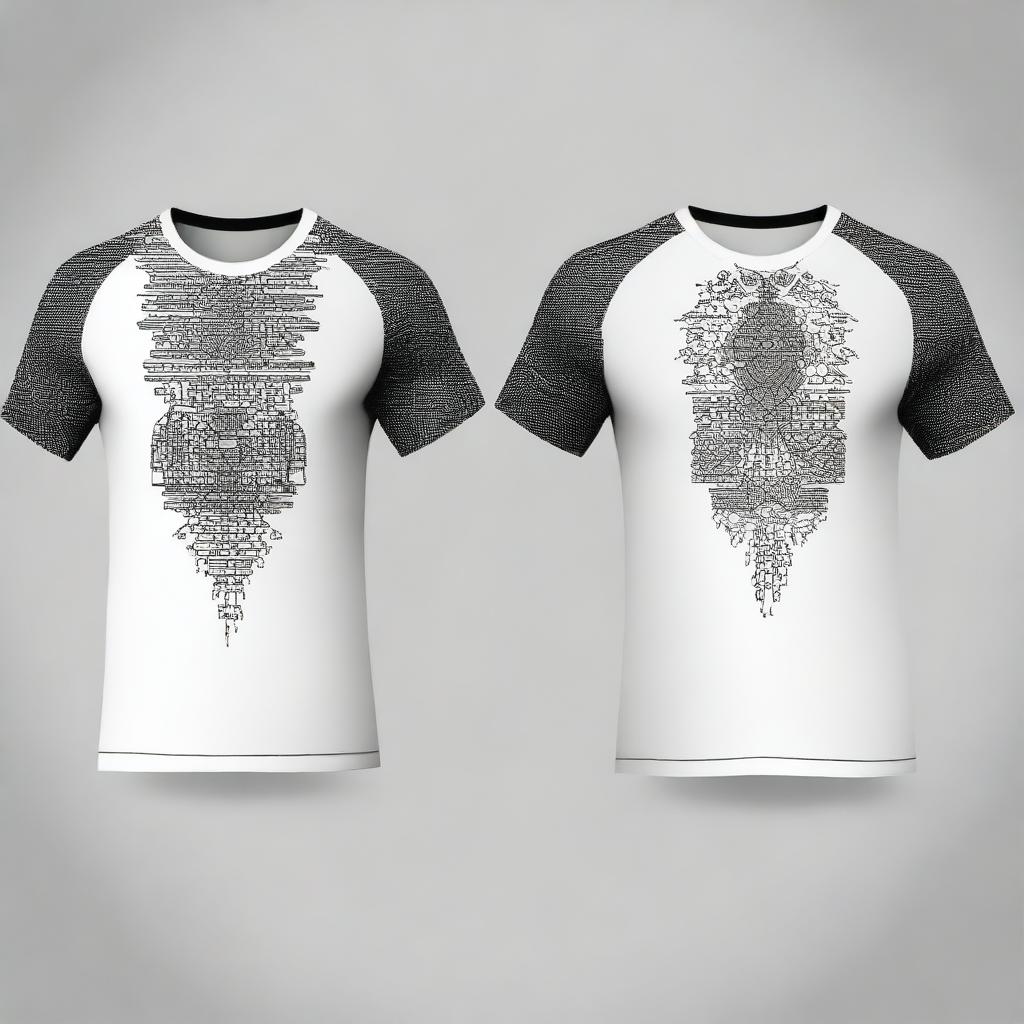 A T-shirt design with a pattern in the style of those graphics on the left sleeve