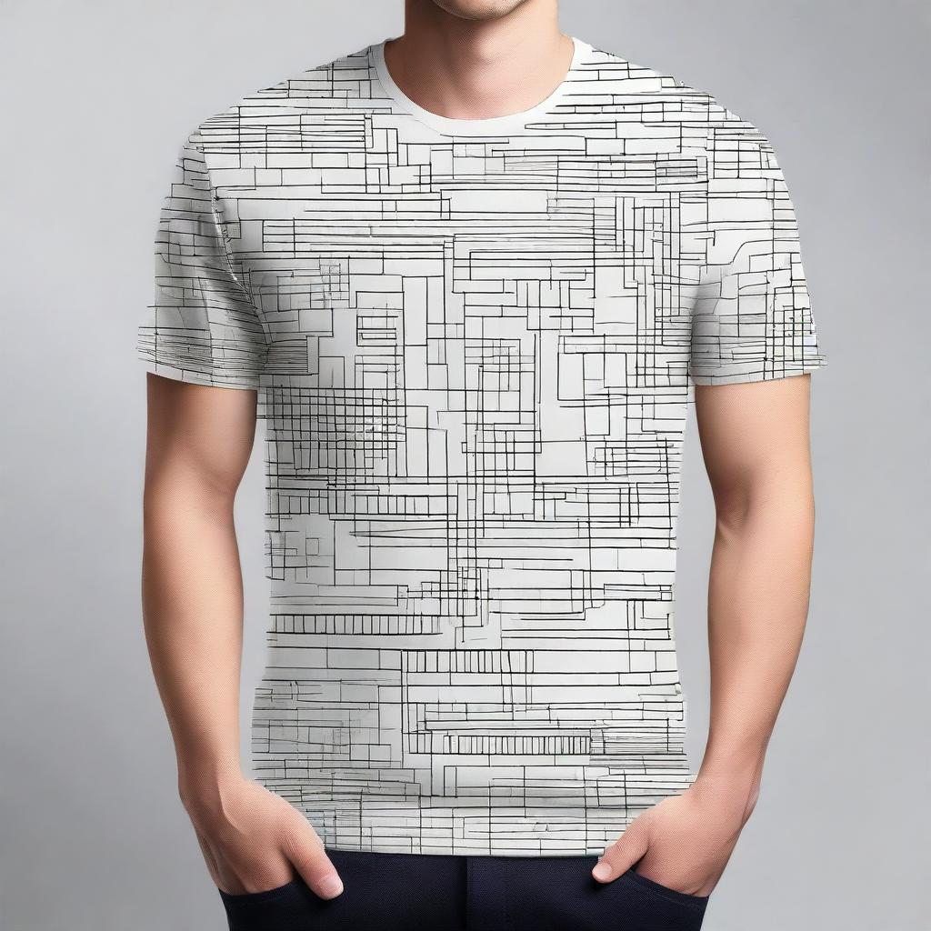 A T-shirt design featuring a pattern in the style of business graphics on the left sleeve