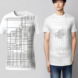 A T-shirt design featuring a pattern in the style of an analytical chart on the left sleeve