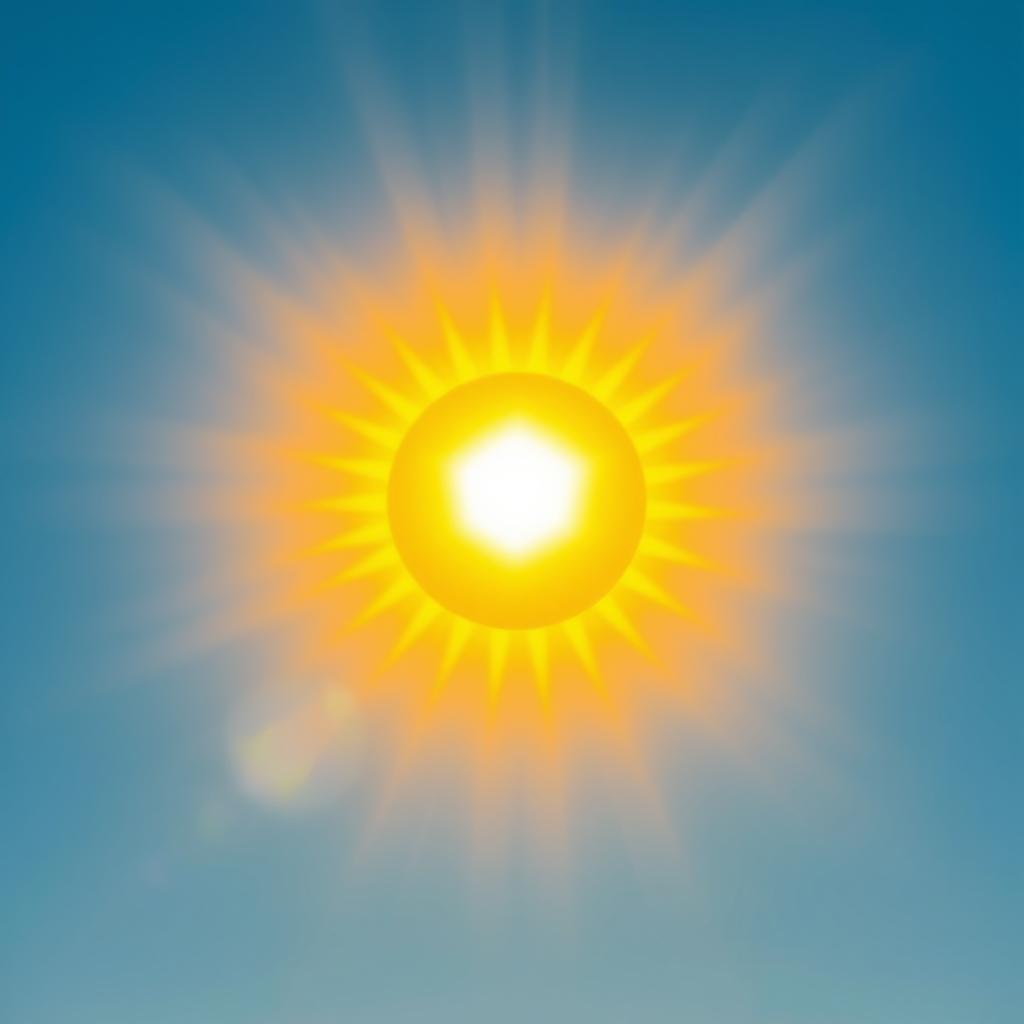 A vibrant and bright image of the sun shining in a clear blue sky