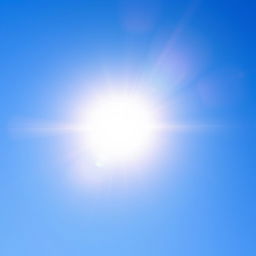 A vibrant and bright image of the sun shining in a clear blue sky