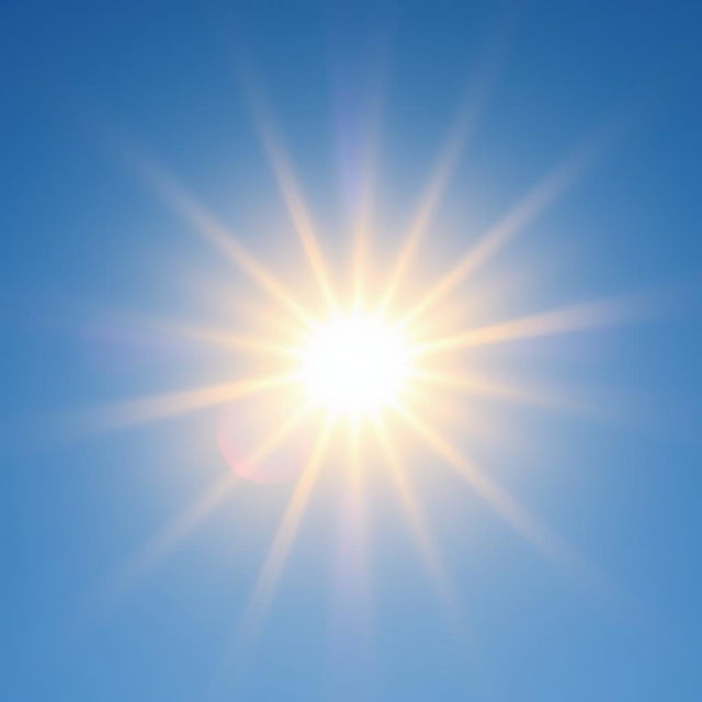 A vibrant and bright image of the sun shining in a clear blue sky