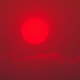 A vivid red sun glowing brightly in a clear sky