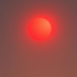 A vivid red sun glowing brightly in a clear sky