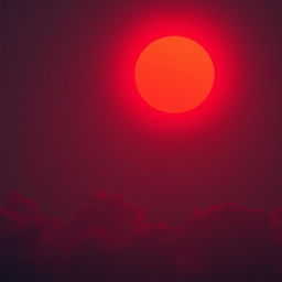 A vivid red sun glowing brightly in a clear sky