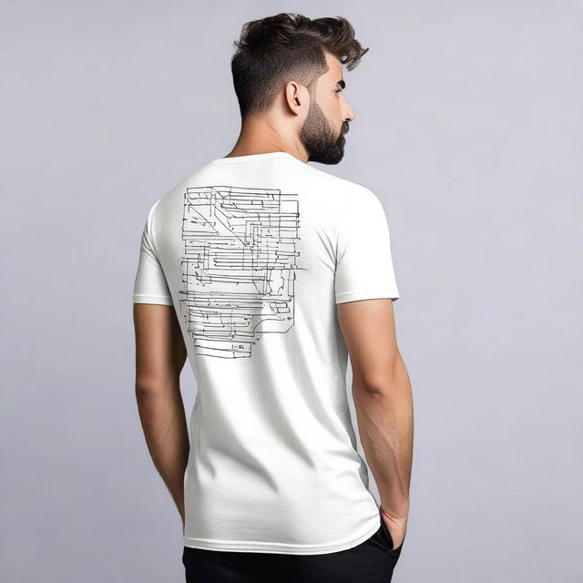 A high-quality T-shirt featuring minimalistic patterns on the back, designed in an analytics style