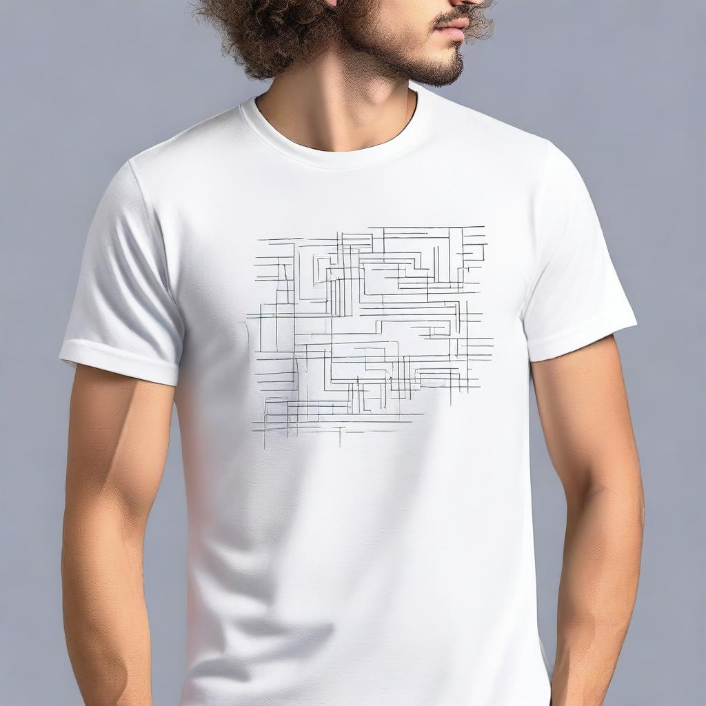A high-quality T-shirt featuring minimalistic patterns on the back, designed in an analytics style