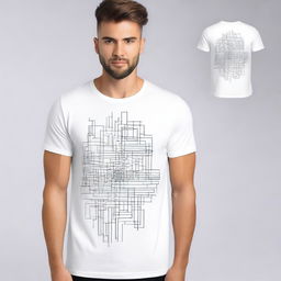 A high-quality T-shirt featuring minimalistic patterns on the back, designed in an analytics style