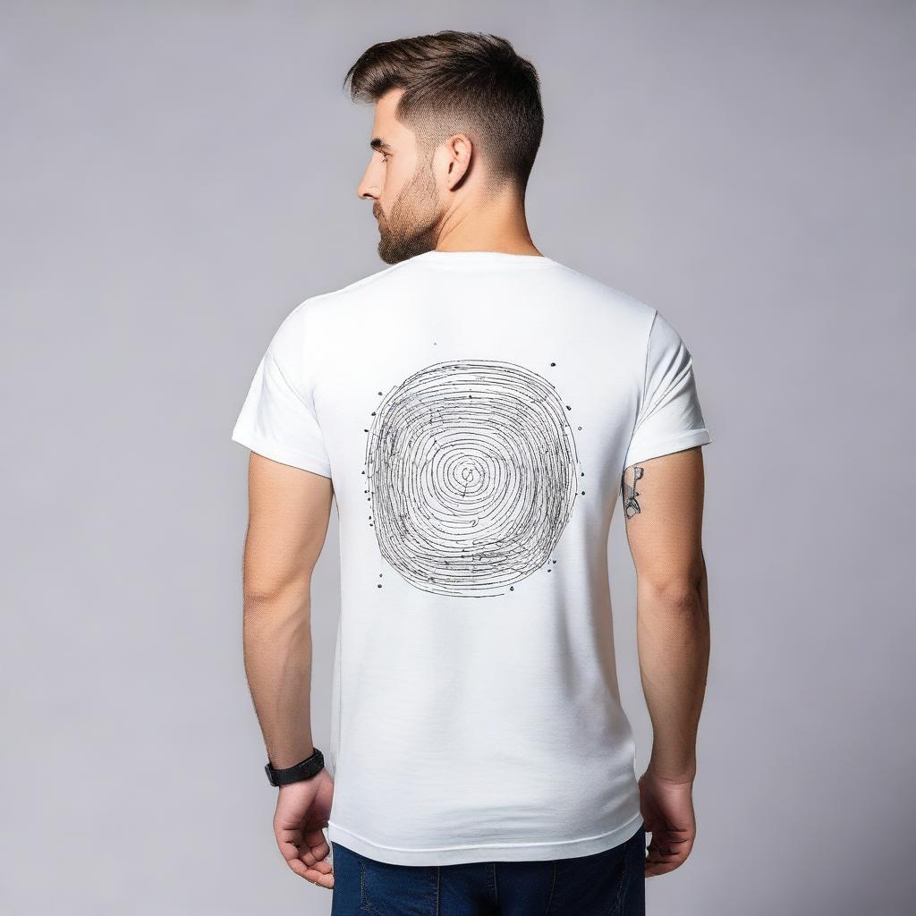 A high-quality T-shirt featuring minimalistic patterns on the back, designed in an analytics style