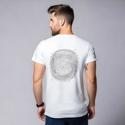 A high-quality T-shirt featuring minimalistic patterns on the back, designed in an analytics style