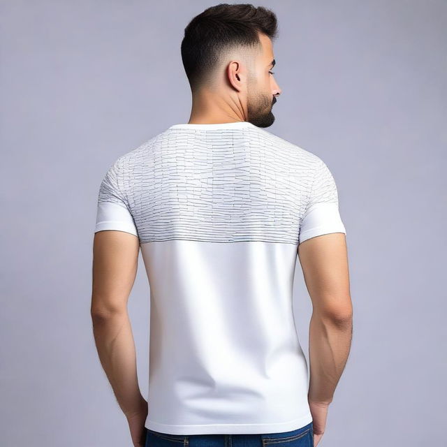 A high-quality T-shirt featuring minimalistic patterns on the back, designed in an analytics style