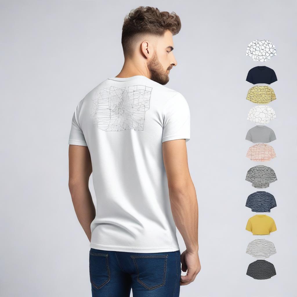 A high-quality T-shirt featuring minimalistic patterns on the back, designed in an analytics style