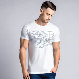 A high-quality T-shirt featuring minimalistic patterns on the back, designed in an analytics style