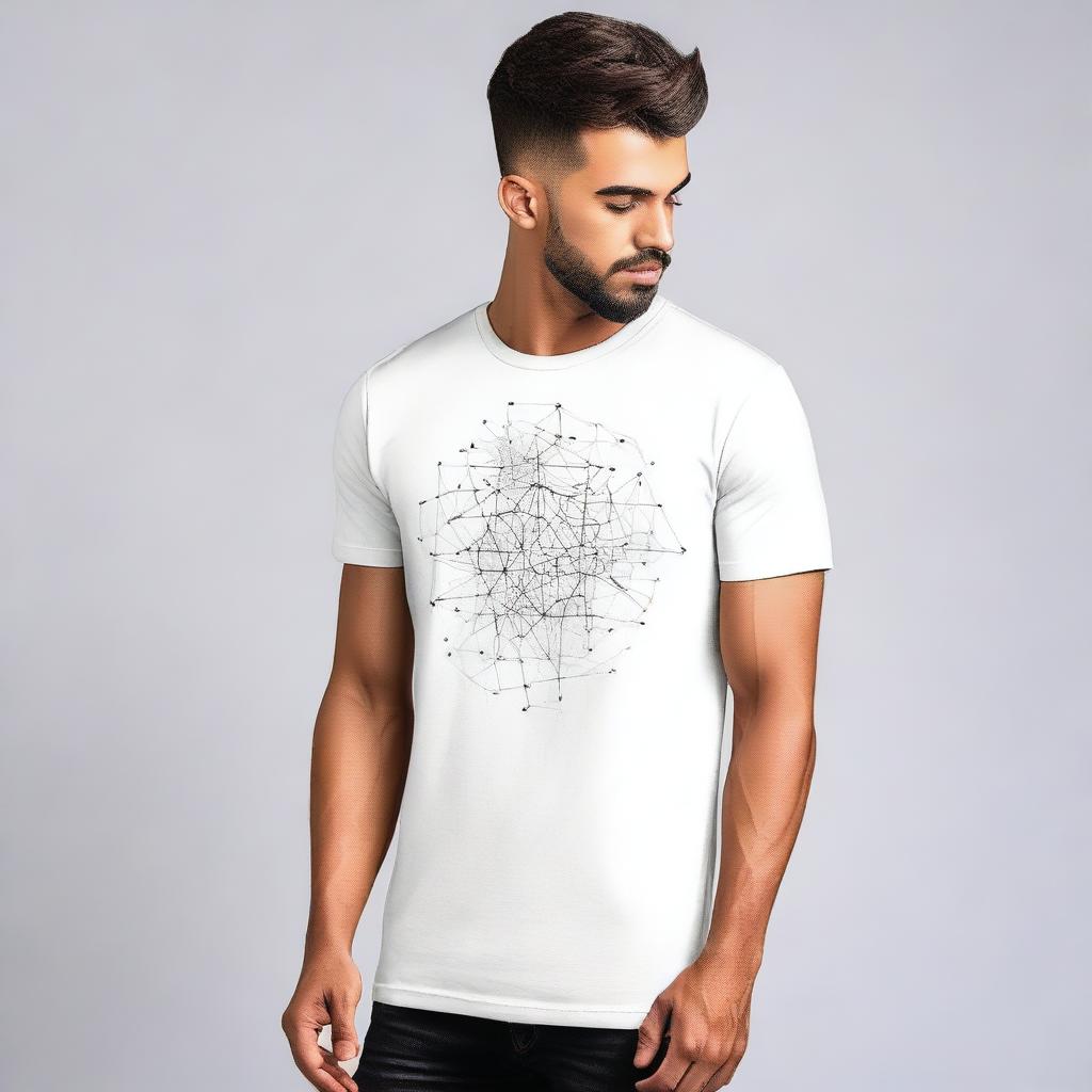 A high-quality T-shirt featuring minimalistic patterns on the back, designed in an analytics style