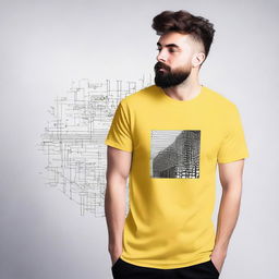 A high-quality T-shirt featuring minimalistic patterns on the back, designed in an analytics style