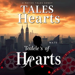 Create a book cover for a romantic and dramatic novel titled 'Tales of Hearts' set in the 1940s