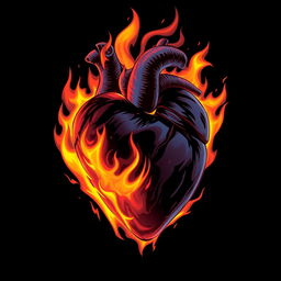 A dramatic illustration of a burning heart, engulfed in vibrant flames