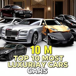 A YouTube thumbnail for a video titled 'Top 10 Most Luxurious Cars'