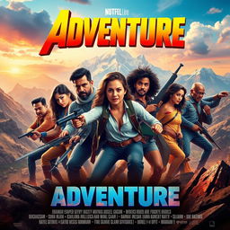 Create a vibrant and captivating movie poster featuring an epic adventure scene